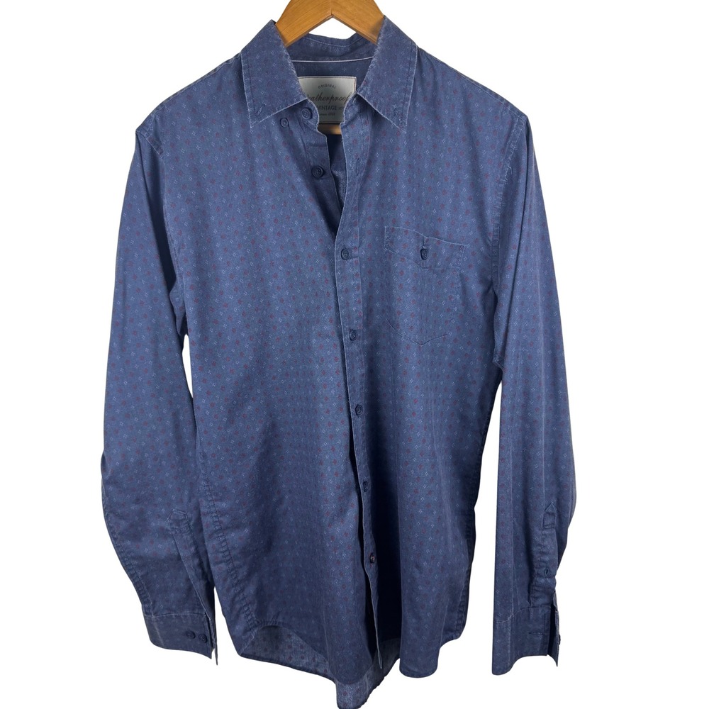 Weatherproof Vintage Mens Blue Micro Print Long Sleeve Button Down Shirt Size S